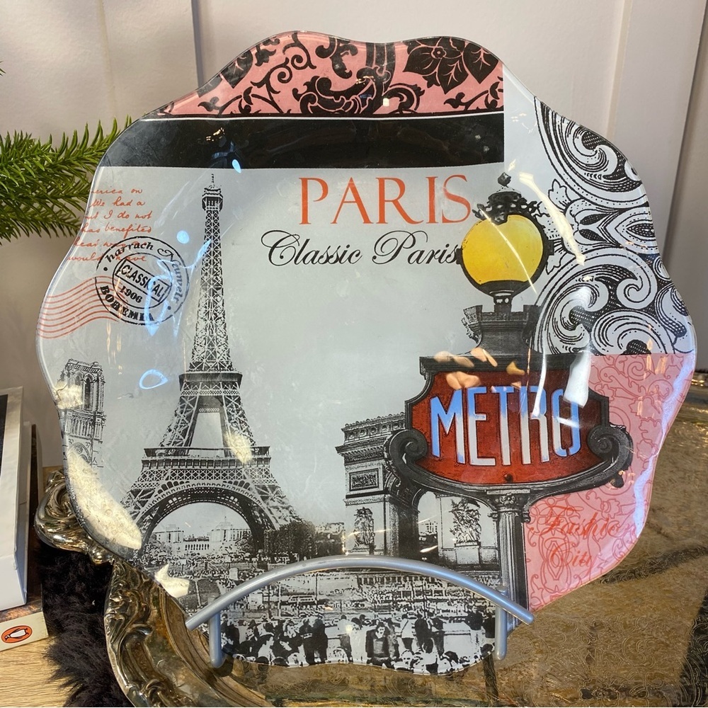 Decorative Plate Paris City plate Street in Paris Town Traffic Trees Downtown
